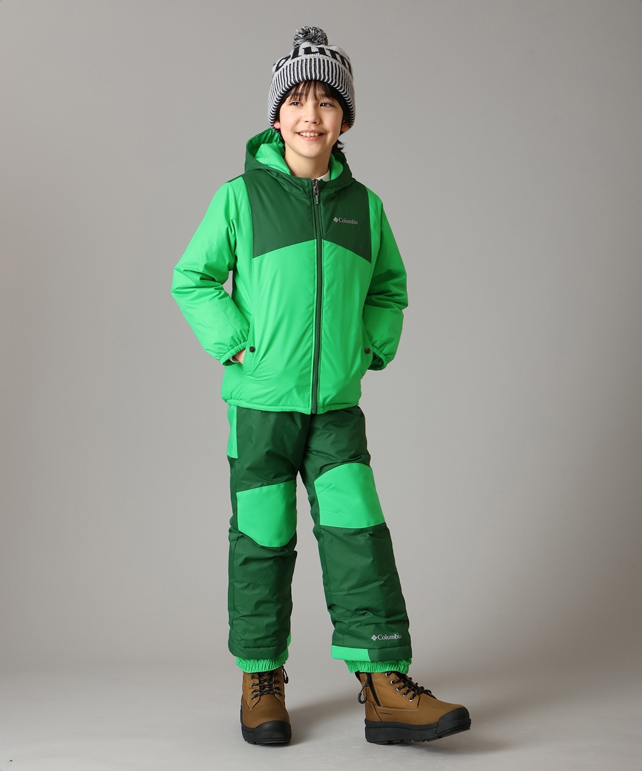 2t Columbia 子ども用スキーウェア ダークグリーン/オレンジ ダブルフレークIIセット(キッズ)(XXS Dark Lime Rain Forest