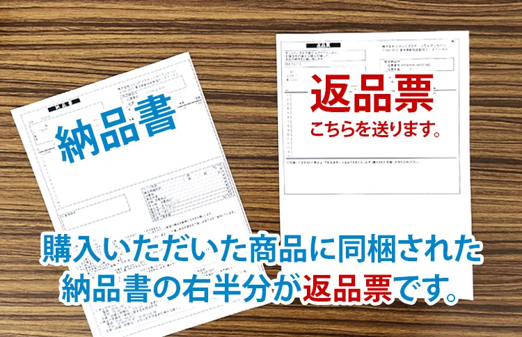 購入いただいた商品に同梱された納品書の右半分が返品票です。